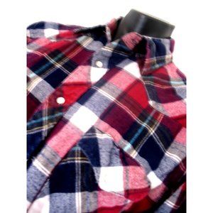 Wrangler Western Long Sleeve Maroon , Blue, Plaid Buttons Shirt -Men's Size L